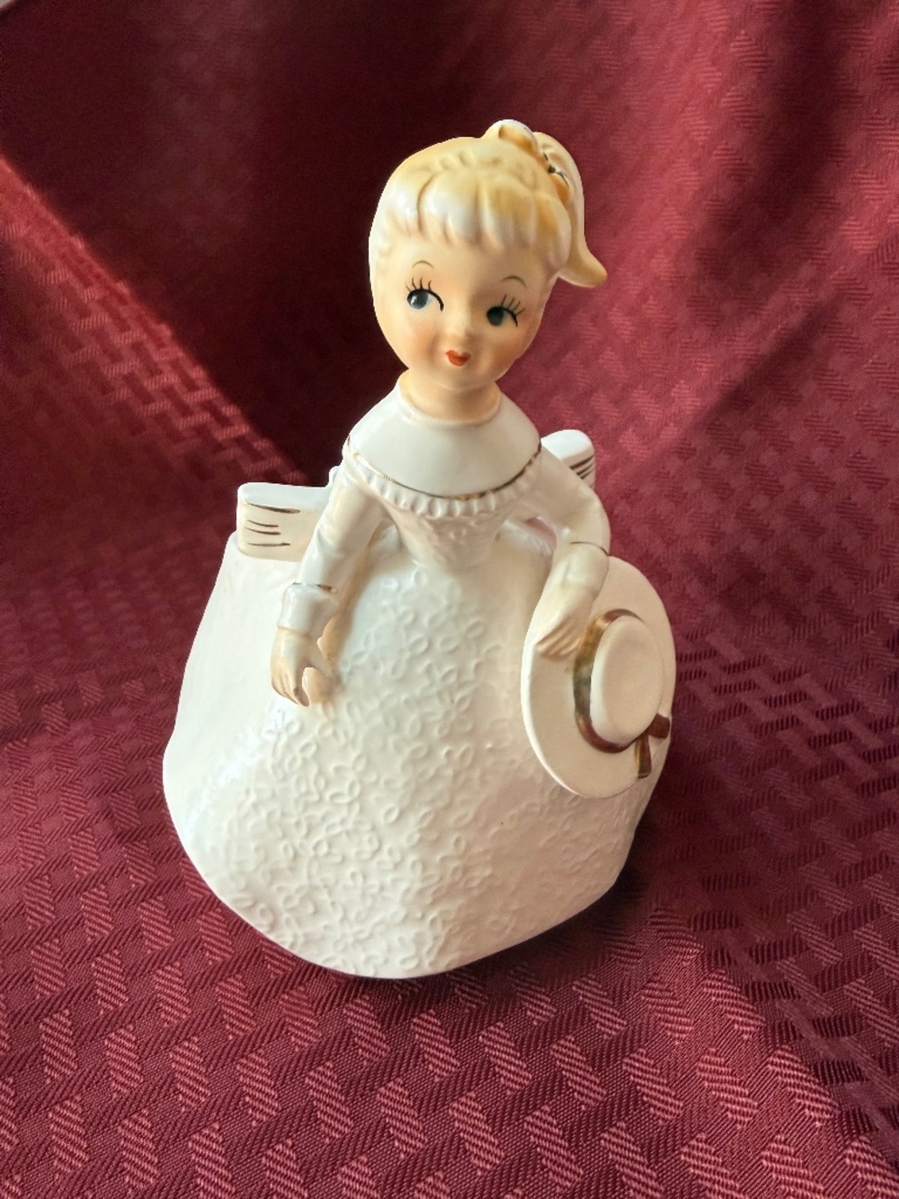 Rubens Originals Figural Lady Planter Blonde Hair Wearing White & Gold Vintage